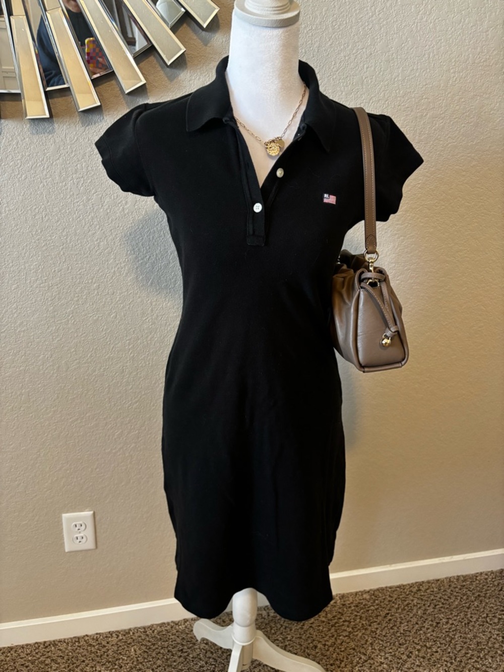 Polo by Ralph Lauren Black Polo Shirt Dress with Flag Emblem #y2k